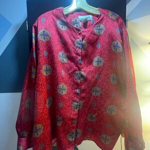 Diane Von Furstenberg Red and Blue Patterned Blouse